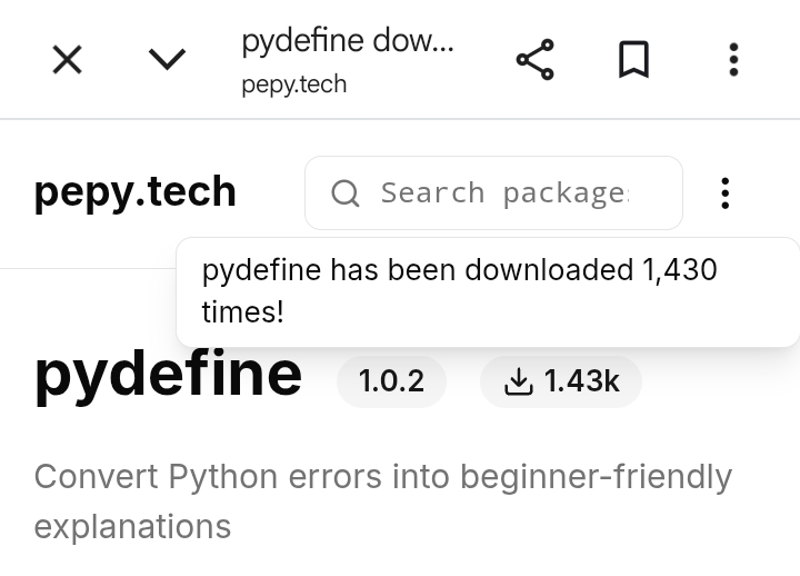 pydefine download statistics from pepy.tech